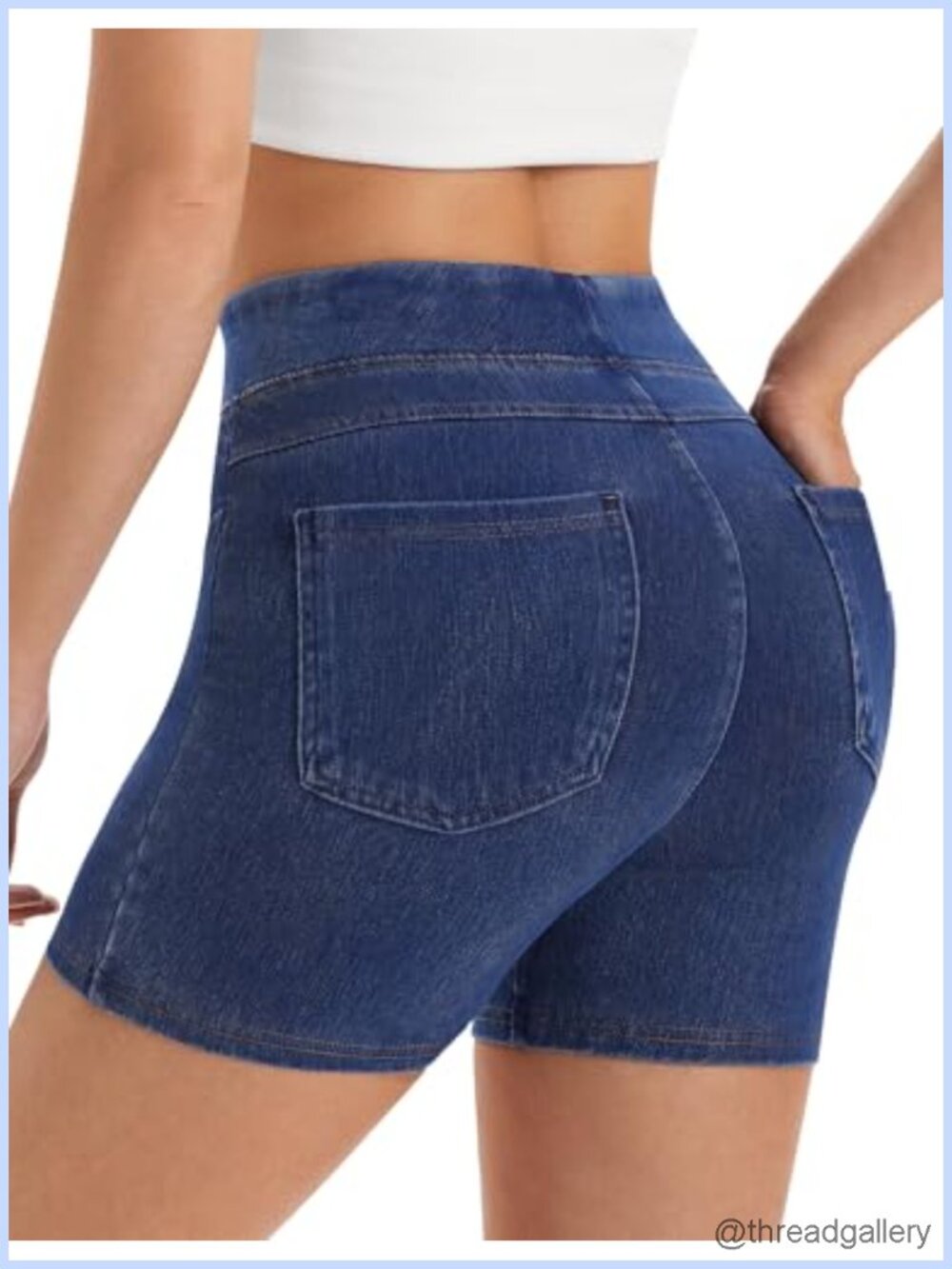 Stretchy Pull On High Waisted Jean Shorts Tummy Control Jorts Pockets